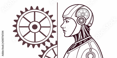Konstfotografi Cyborg head with gears mechanism