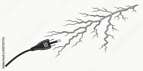 Fotografie Graphic illustration of an electrical power plug and a powerful lightning bolt d