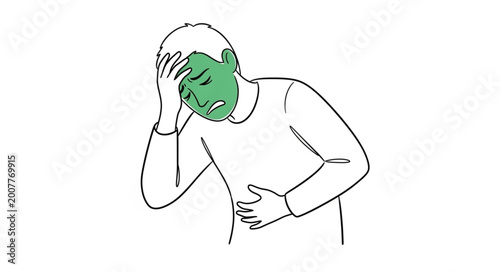 Tableau sur toile Man suffering from headache and stomach ache illustration.