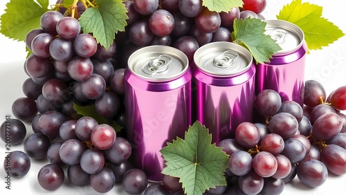 Grape Flavored Beverage Cans with Fresh Grapes