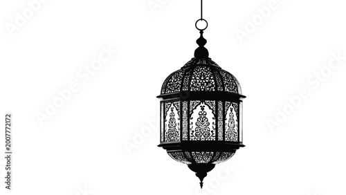 Schilderij op canvas Elegant black and white ornate lantern hanging against a bright white background