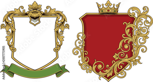 Konstfotografi Royal Crest Vector Set with Ornate Shield, Crown, and Decorative Elements for El