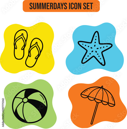 Summerdays icon set featuring beach essentials