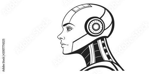 Quadro su tela Elegant robot head in profile view artificial intelligence and cybernetics illus
