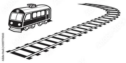 Foto Minimalist vector illustration of a single railcar next to a long curved section