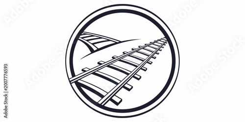 Bild auf Leinwand Circular railway track graphic illustration black and white railroad logo design