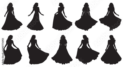 Quadro su tela Women in evening gowns collection black silhouette