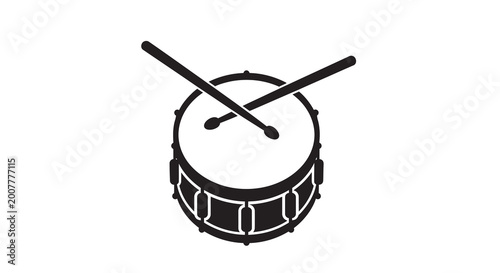 Schilderij op canvas Drum with drumsticks black silhouette on a white background