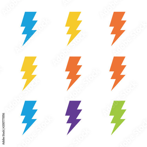Free Download Set of minimalist lightning bolt icons with sharp jagged shapes and clean lines on a white background, modern energy concept - GFXLoad