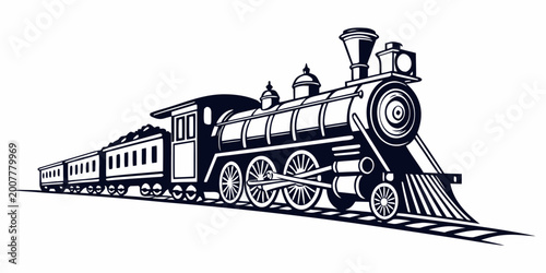 Bilde på lerret Vintage steam train pulling passenger carriages along a railway track graphic ar