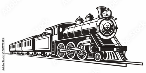 Schilderij op canvas Classic steam train with passenger carriage illustration vintage locomotive engi