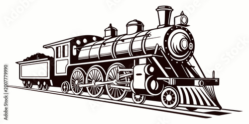 Obraz na płótnie Vintage steam locomotive illustration black and white antique train engine with