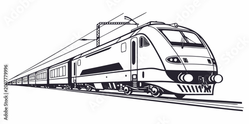 Foto Modern electric passenger train with overhead power lines illustration regional
