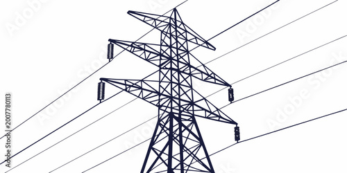 High voltage electricity pylon with power lines graphic electricity transmission infrastructure electric industrial distribution engineering silhouette structure
