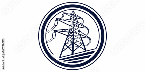 Konstfotografi Circular icon design of high voltage electric transmission tower with electricit