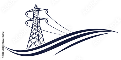 Tableau sur toile Minimalist graphic illustration of an electrical transmission pylon and power li