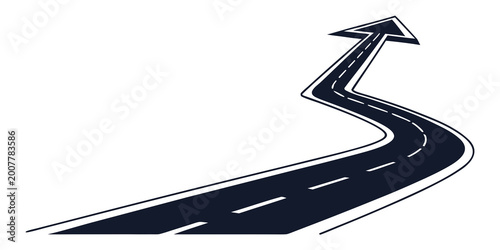Winding road turning into an arrow pointing upwards with direction progress leadership strategy business motivation transportation pavement illustration abstract movement