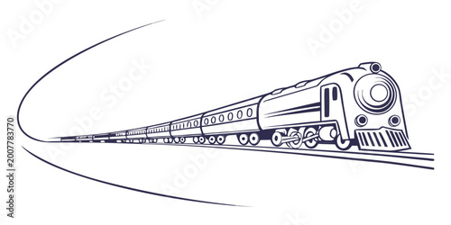 Canvas Print Sleek express train with many carriages speeding along the tracks dynamic perspe