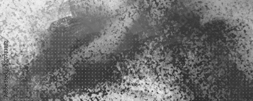 Rough grunge background with dark gradient, dust particles, and subtle halftone pattern. Monochrome abstract texture ideal for vintage design, urban style, and creative overlays.