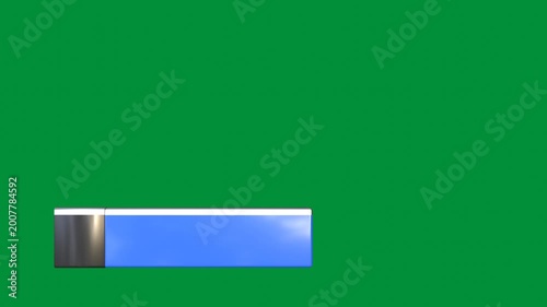 Glossy Blue and White 3D Rectangular Lower Third Scaling from Multiple Directions on Green Screen. 3D Rendering.