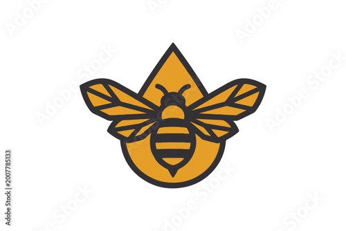 Honeybee with honey drop badge logo in golden black