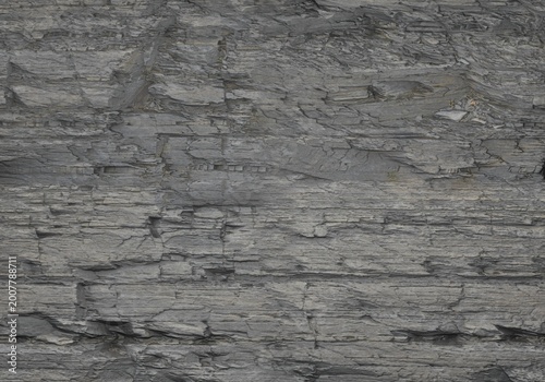 Slika na platnu Dark grey shale or metamorphic rock layers, 3D render texture
