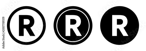 Foto Registered trademark symbol R outline and solid style isolated, marking legal pr