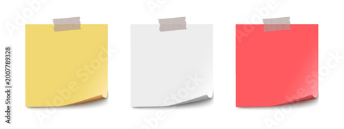 Sticky note with duct tape and a bent corner, post it note paper, memo reminder, sticky paper note with clipping path isolated on transparent background