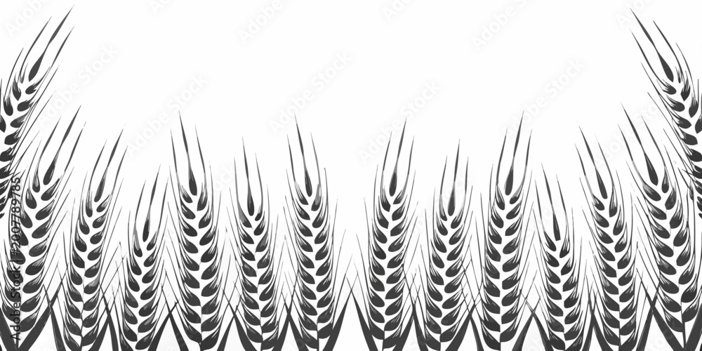 Fototapeta premium Wheat stalks illustration black and white botanical drawing on white background