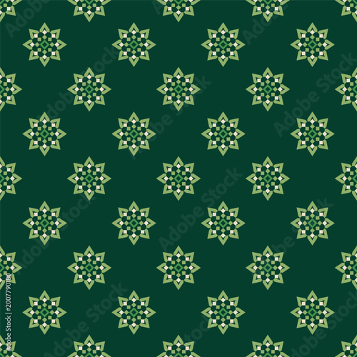 Geometric Star Shape Repeating Decorative Pattern With Green Tones And Cream Accents