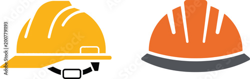 Bild auf Leinwand Construction Safety Helmets Set, Hard Hat Icons in Yellow and Orange Colors