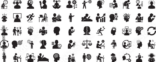 Human Silhouette Icons Representing Stress And Technology