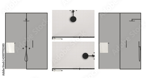 Fotografia Modern Bathroom Shower Set with Matte Black Fixtures and Glass Partition – Top V
