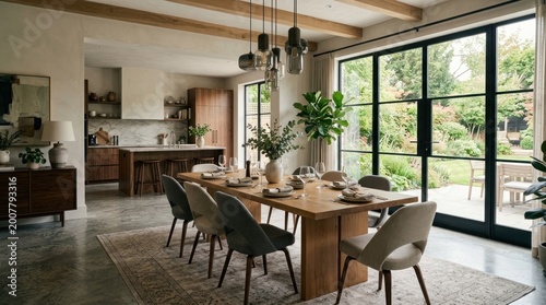 modern dining room with table