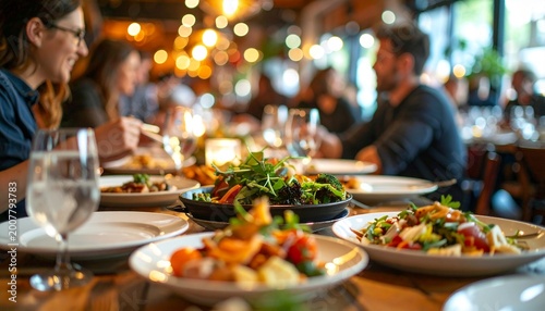 Group of Friends Enjoying Healthy Dinner at a Restaurant