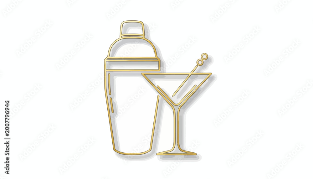 Obraz premium Golden Cocktail Shaker, Martini Glass Icon, Luxury Barware, Vector Graphic