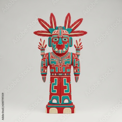 Vibrant colorful totem pole statue figure.