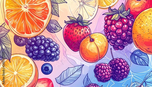 Vibrant Fresh Fruits Wallpaper Pattern - A Seamless Blend of Nature's Sweetness