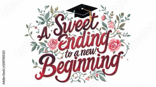 Schilderij op canvas Whimsical calligraphy art with the quote A Sweet ending to a new Beginning Gra