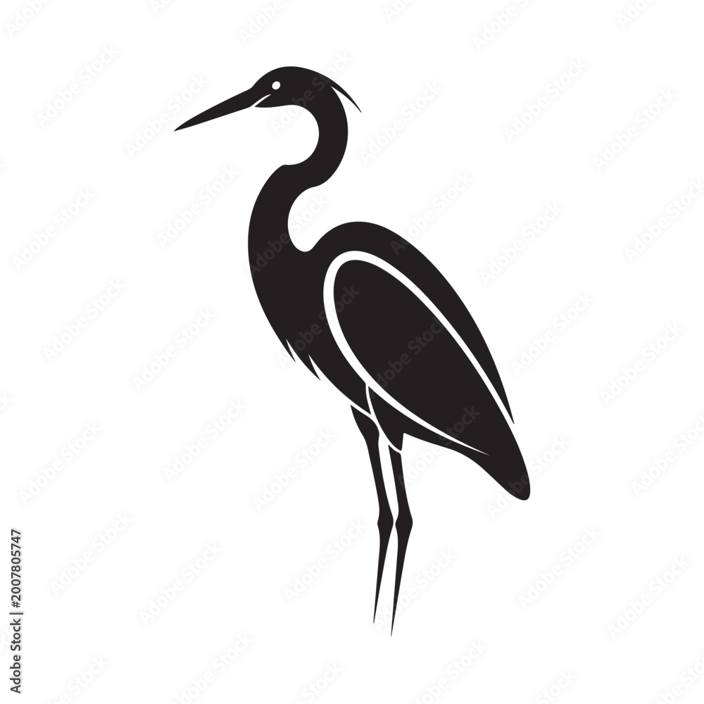 Naklejka premium Heron bird vector silhouette. Minimalist graphic design ideal for logos, branding, and nature-themed illustrations reflecting elegance and grace