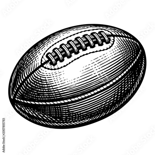 Vintage-style illustration of a classic rugby ball with laces on white background