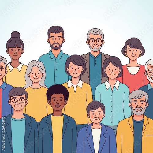 Diverse group of people posing together illustration representing community