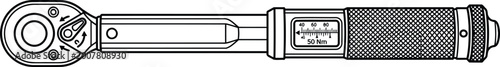 Professional torque wrench vector illustration, adjustable ratchet tool for precision mechanical engineering, industrial hand tool for automotive repair