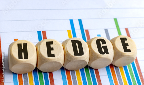 Hedge concept with wooden blocks on financial chart background risk management and investment protection strategy