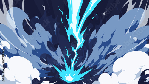 雷と煙のエフェクトがある対戦のイメージの背景イラスト_VS_16:9