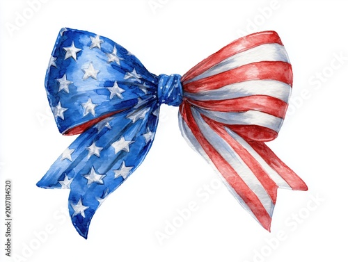 Watercolor Coquette Bow with American Flag Design