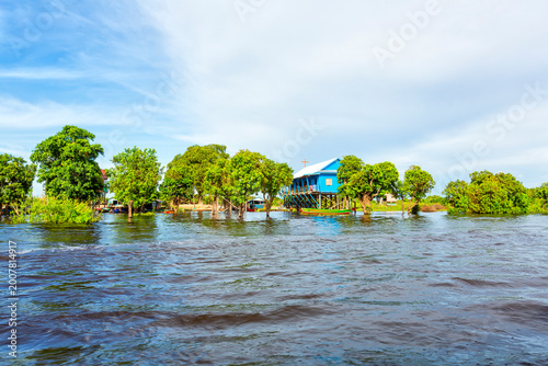 Cambodian stilt houses in floating village