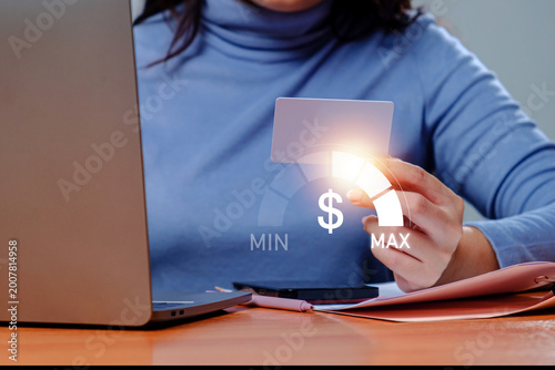 Φωτογραφία credit card with a dollar sign, financial limit management, online shopping budget, and banking credit approval processes