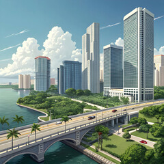 cityscape with a bridge and skylines in Brickell k