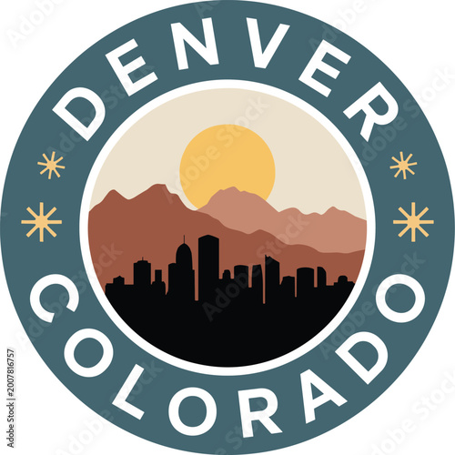 Denver Colorado Skyline Round Emblem mountains